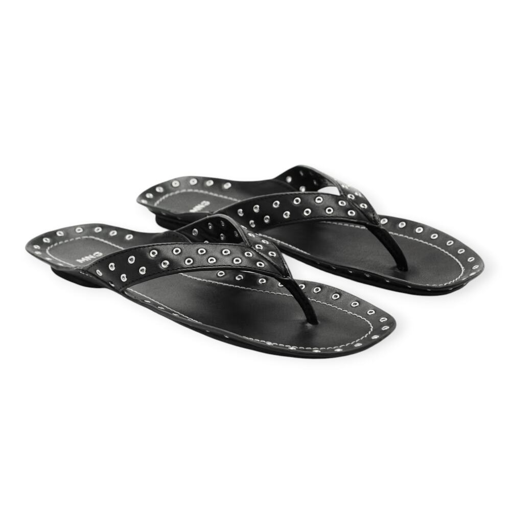 Mango Leather Sandals Women Black NWT 36